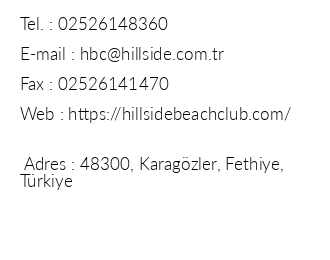 Hillside Beach Club iletiim bilgileri